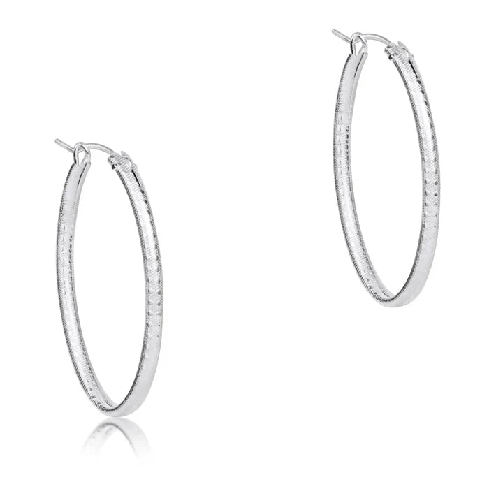 EN- Oval Sterling Textured Hoops 1"