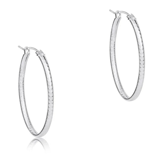 EN- Oval Sterling Textured Hoops 1"