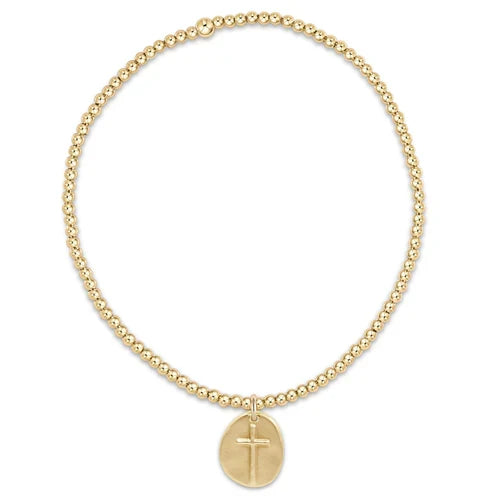 EN-Classic Gold 2mm Bead Bracelet w/Inspire Charm
