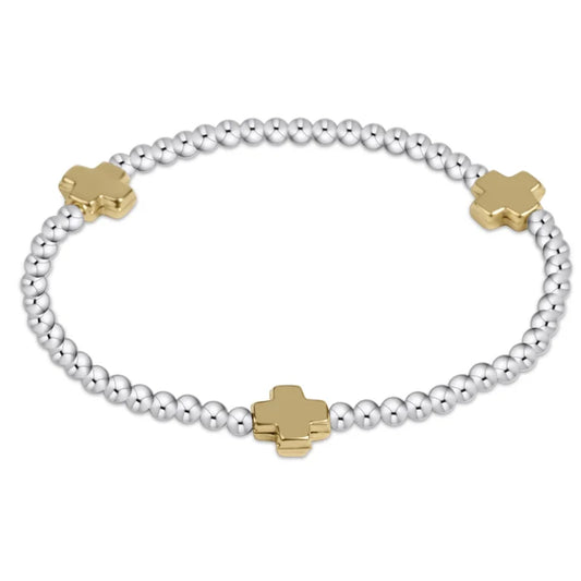 EN-Extends Signature Cross 3mm Mixed Metal Bracelet-Gold