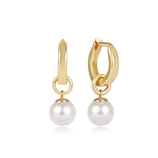 EN-Huggie Gold .5" Hoop-Classic Pearl 8mm Charm