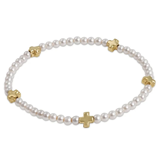EN-Signature Cross Small 3mm Pearl Bracelet