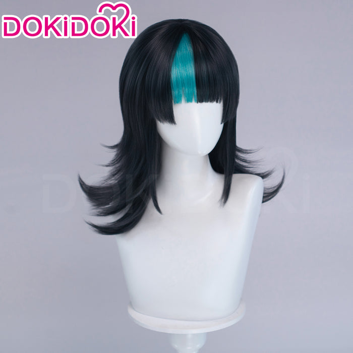 【EU Local Shipping】DokiDoki Anime Cosplay Wig Long Curly Black Cyan Highlight Hair