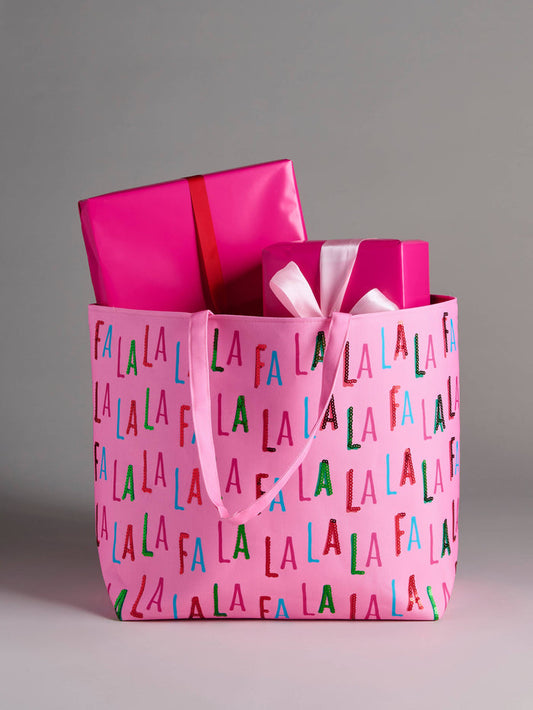 "FA LA LA" GIFTING TOTE,PINK