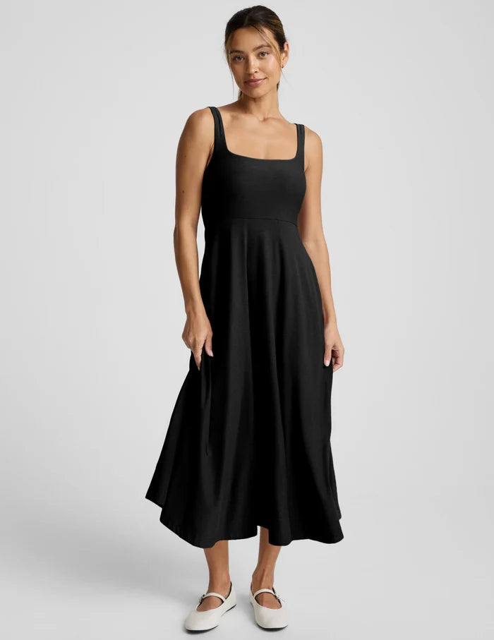 Featherweight at the Square neck Midi Dress-Darkest Night