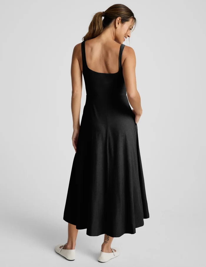 Featherweight at the Square neck Midi Dress-Darkest Night