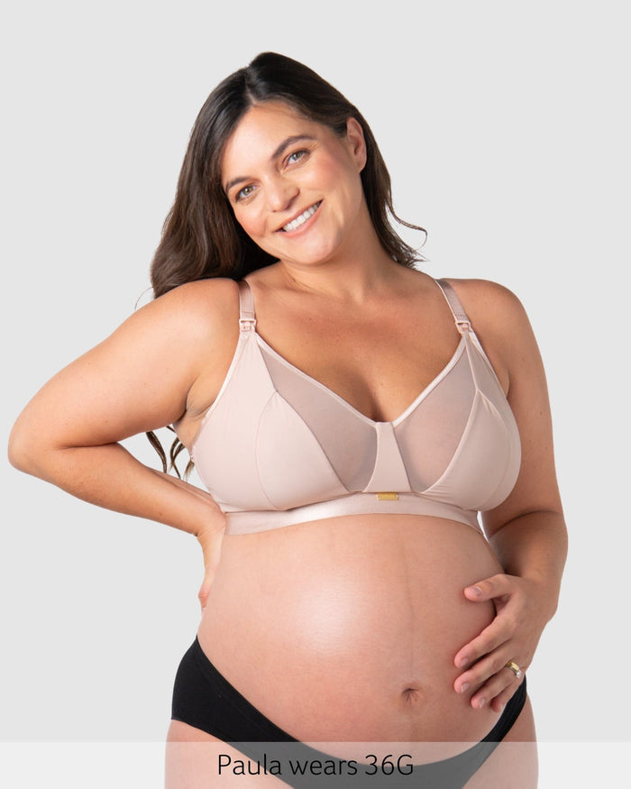 Flawless Full Cup Plunge Nursing Bra in Cashmere — nude lace plunge nursing bra — Hotmilk Lingerie