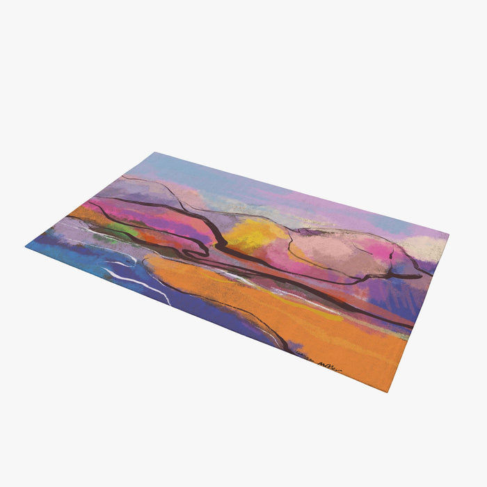Floor Mat, Small Rug, Durable Rug, Rectangle Area Rug, Pink Rug, Abstract Rug, Contemporary Rug, Office Decor, Made In USA, Flat Woven Rug