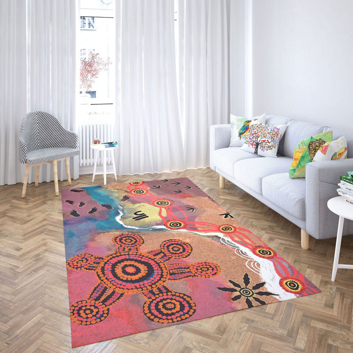 Floor Mat, Small Rug, Thick Carpet, Rectangle Rug, Red And Yellow Rug, Abstract Rug, Modern Rug, Decor Rug, Made In USA, Flat Woven Rug