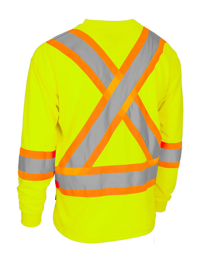 Forcefield Hi Vis Bamboo Fabric Crew Neck Long Sleeve Safety Tee with Chest Pocket