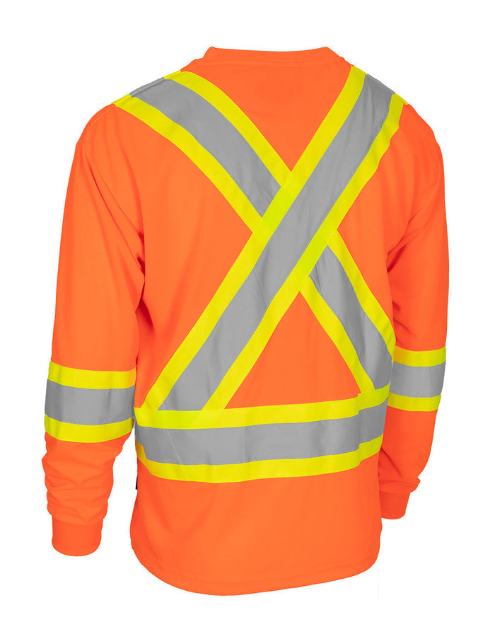 Forcefield Hi Vis Bamboo Fabric Crew Neck Long Sleeve Safety Tee with Chest Pocket