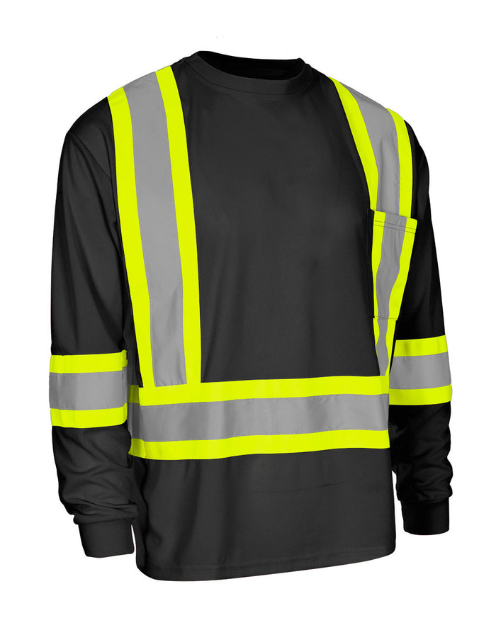 Forcefield Hi Vis Bamboo Fabric Crew Neck Long Sleeve Safety Tee with Chest Pocket