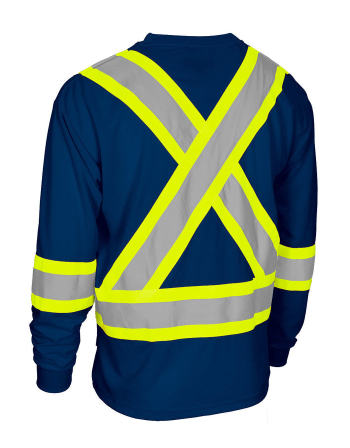 Forcefield Hi Vis Bamboo Fabric Crew Neck Long Sleeve Safety Tee with Chest Pocket