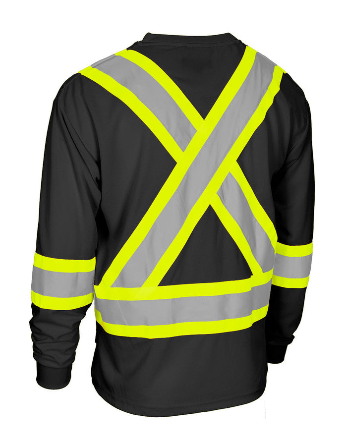 Forcefield Hi Vis Bamboo Fabric Crew Neck Long Sleeve Safety Tee with Chest Pocket