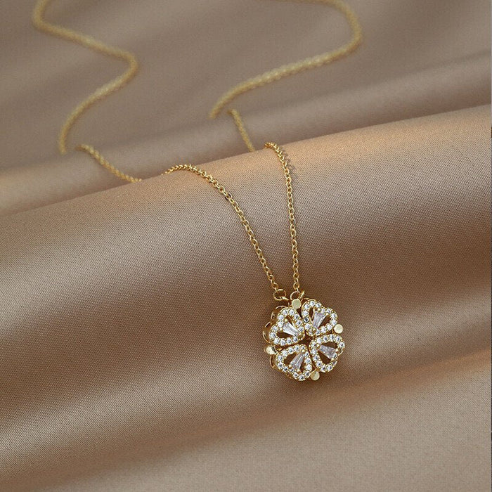 Four Leaf Clover Necklace Dainty Magnetic Heart Necklace for Her - Gift For Lover - Gift For Her