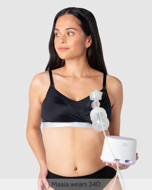 Freedom Pumping and Nursing Bra in Black — dual-function pump bra with magnetic clip — Hotmilk Lingerie
