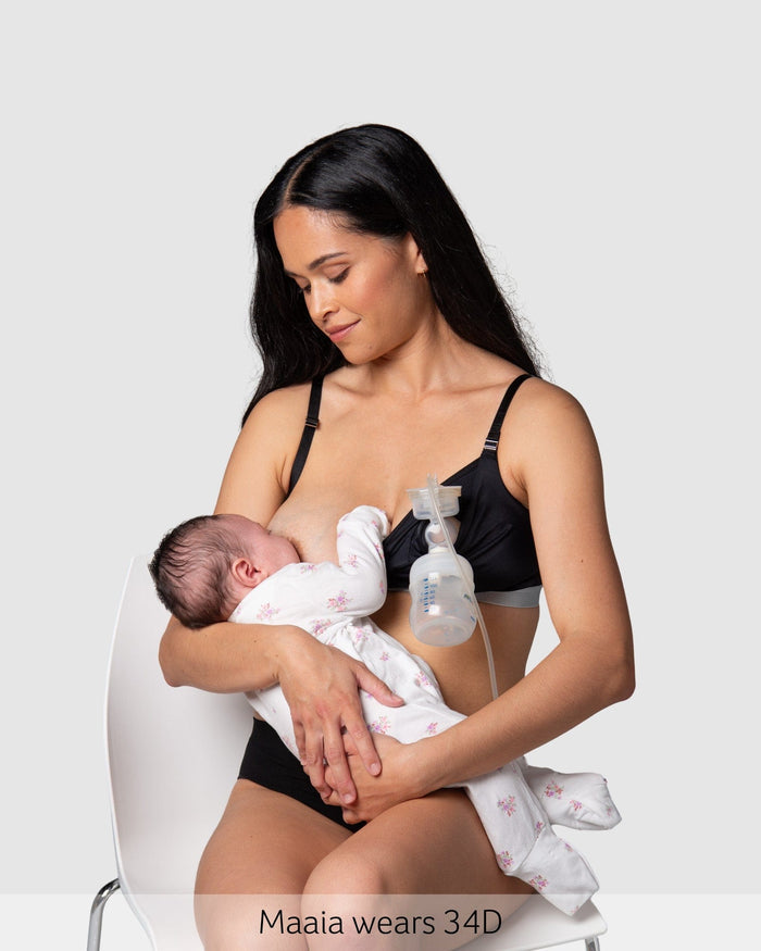 Freedom Pumping and Nursing Bra Black — side view showing pump access — Hotmilk Lingerie