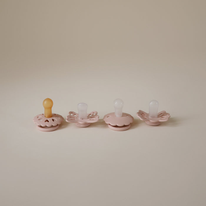 FRIGG Baby's First Pacifier Floral Heart (Blush) 4-Pack - Babies in Bloom