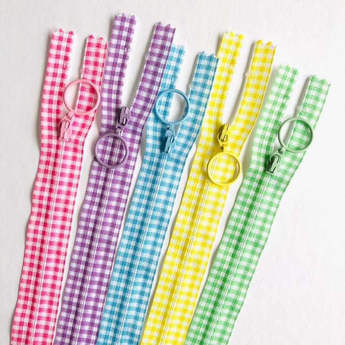 Gingham Zips - Yellow, Purple, Pink, Blue, Green - YKK