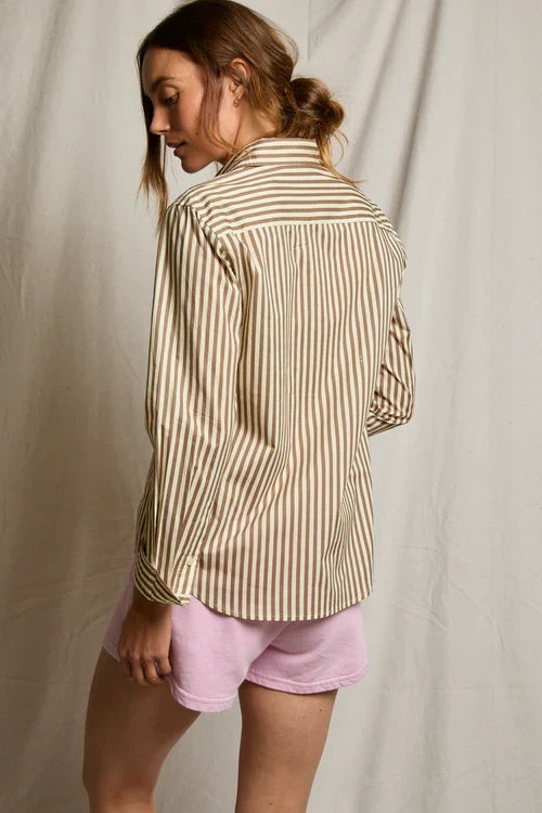 Gisele Cotton Poplin Striped Slim Fit -Mocha