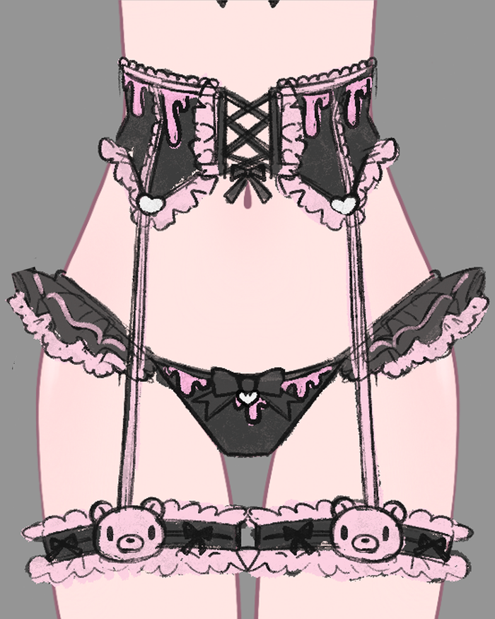 Gloomy Bear Jirai Kei Pink Blood and Black Top/Waist and Underwear