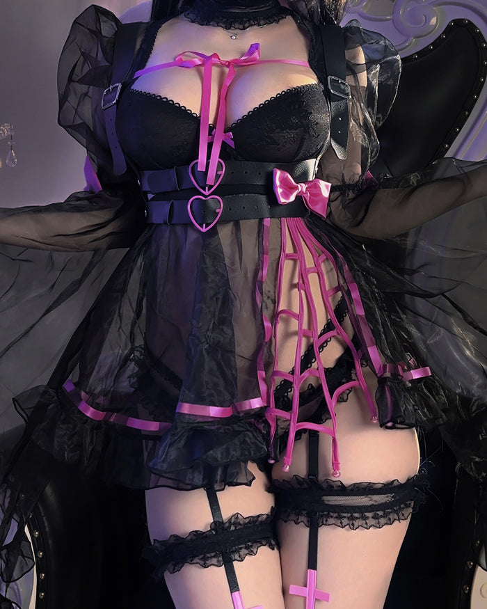 Goth Angel Ruffled Lace Sheer Dress