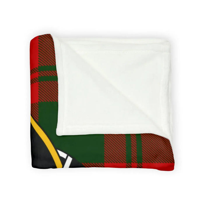 Grant clan crest throw blanket laid flat — 100% polyester, 50x60, tartan pattern