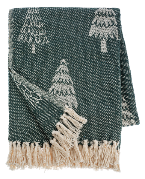 Green & Natural Tree Pattern Woven Throw