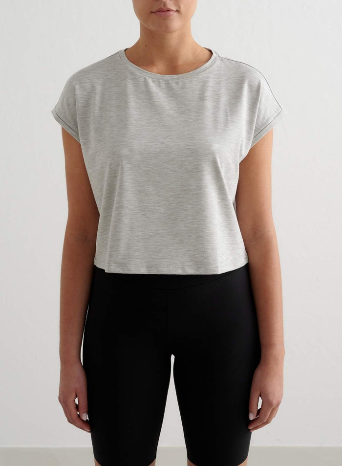 Grey Melange Soft Basic Roll Sleeve Top