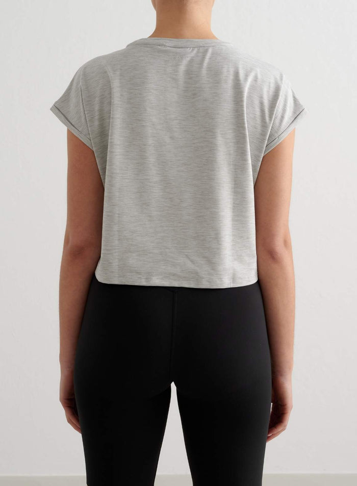 Grey Melange Soft Basic Roll Sleeve Top