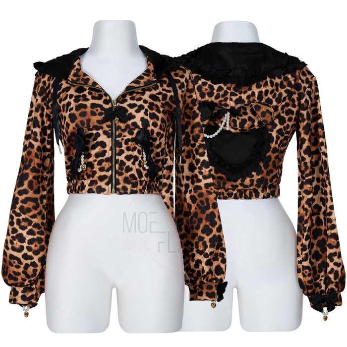 Gyaru Bow Kitty Leopard Hoodie