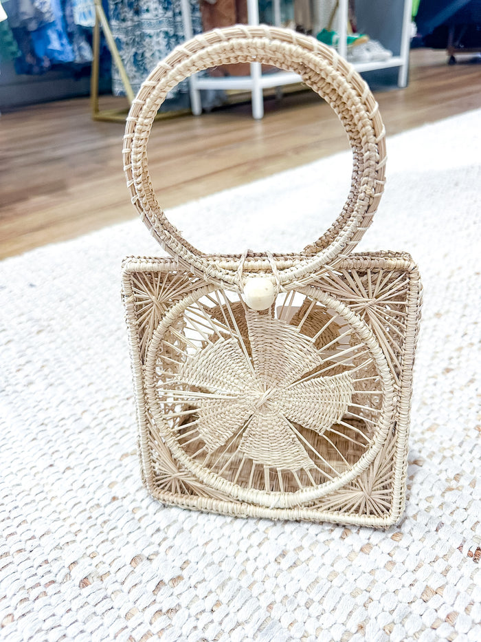 Handmade Straw Tote with Circle Top Handle