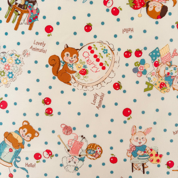 Happy Sewing Animals - Cream (E) - Atsuko Matsuyama - 30's Collection - Yuwa