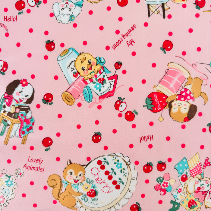 Happy Sewing Animals - Pink (B) - Atsuko Matsuyama - 30's Collection - Yuwa