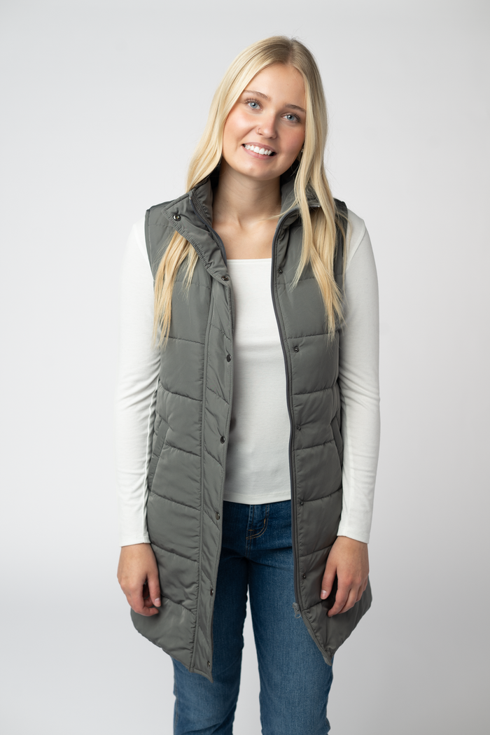 Harlow Long Vest - Grey