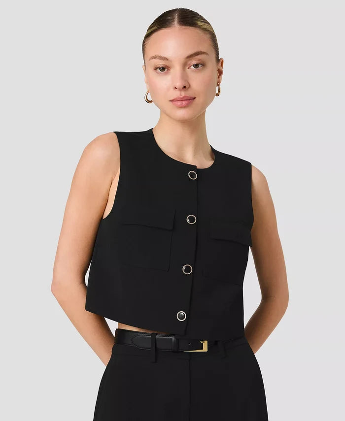 Harry Suiting Sleeveless Boxy Top-Black