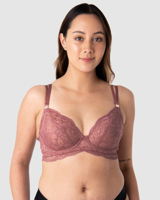 HOTMILK US HEROINE PLUNGE ANTIQUE ROSE NURSING BREASTFEEDING MATERNITY BRA - FLEXI UNDERWIRE