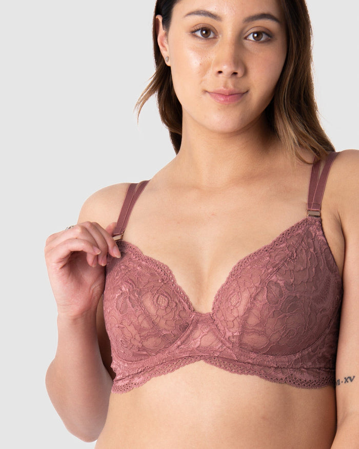 HOTMILK US HEROINE PLUNGE ANTIQUE ROSE NURSING BREASTFEEDING MATERNITY BRA - FLEXI UNDERWIRE