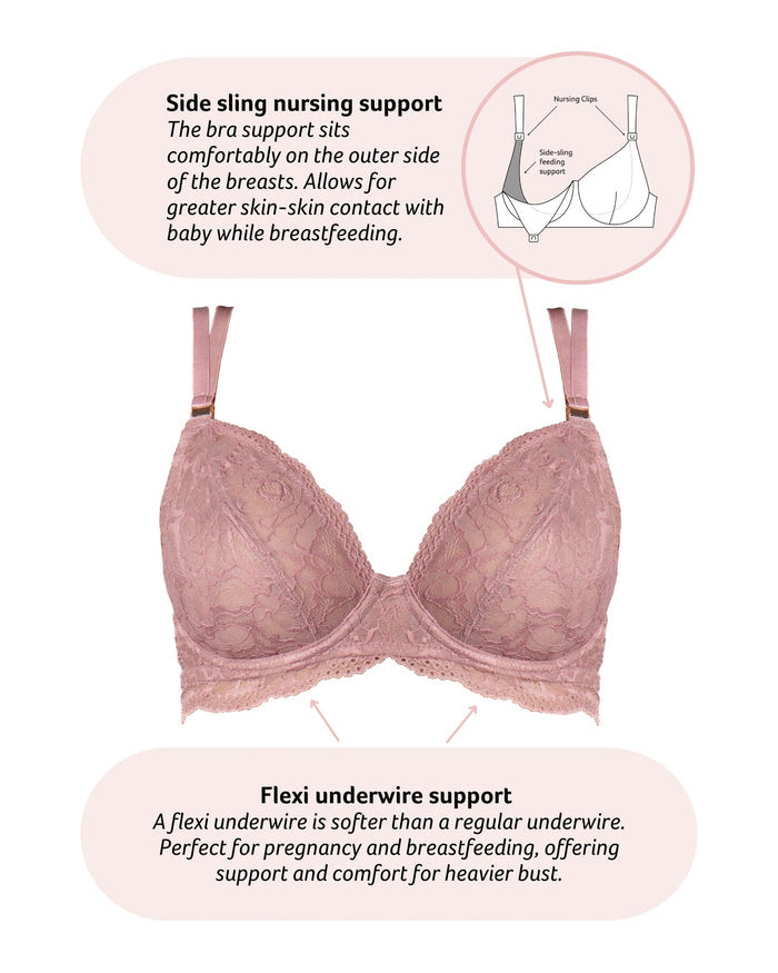Technical featurs on Heroine Plunge Flexi Underwire Nursing Bra in Mocha