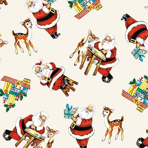 Holly Jolly - Santa is Coming To Town - Cream - Michael Miller
