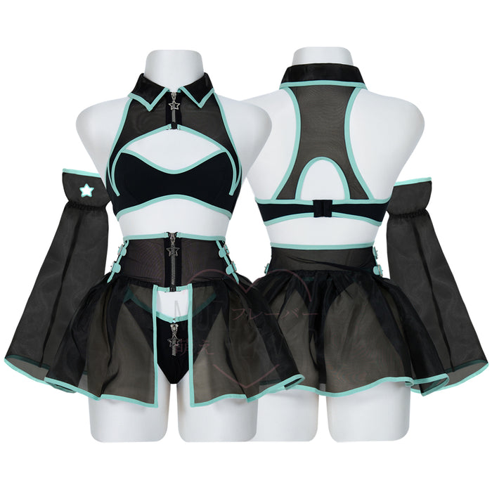 Hologram Heart - Mesh Babydoll Cyber Girl Lingerie Dress