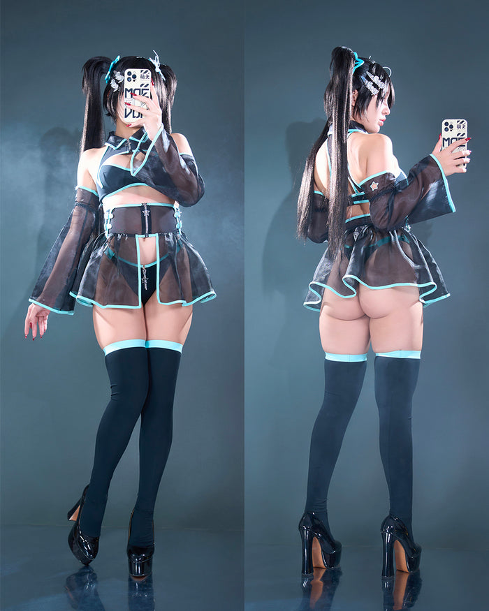 Hologram Heart - Mesh Babydoll Cyber Girl Lingerie Dress