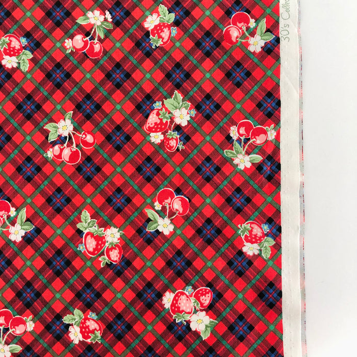 Tartan Fruits - Red and Green - Atsuko Matsuyama - 30's Collection - Yuwa