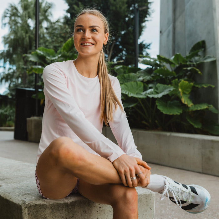 long sleeve pink running top