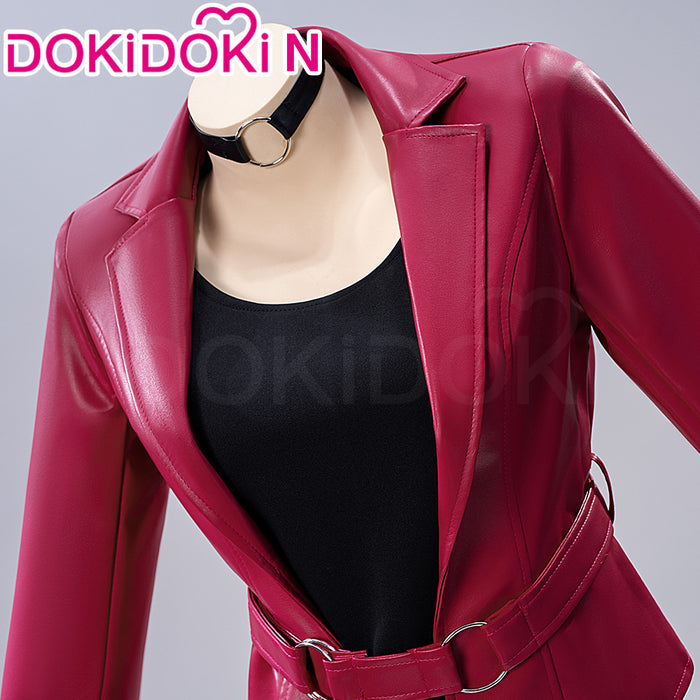 【In Stock】【Size S-2XL】DokiDoki-N Game Cosplay Red Leather Jacket Black Dress Costume Halloween