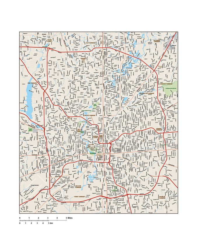 Indianapolis IN Map - Metro Area - 309 square miles - with Major Roads