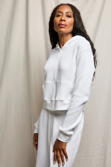 Inez Waffle Zip Hoodie-White