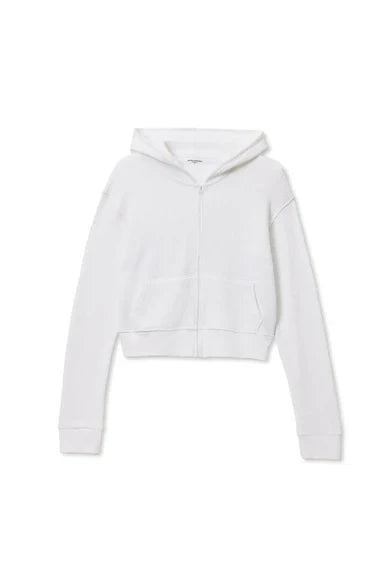 Inez Waffle Zip Hoodie-White
