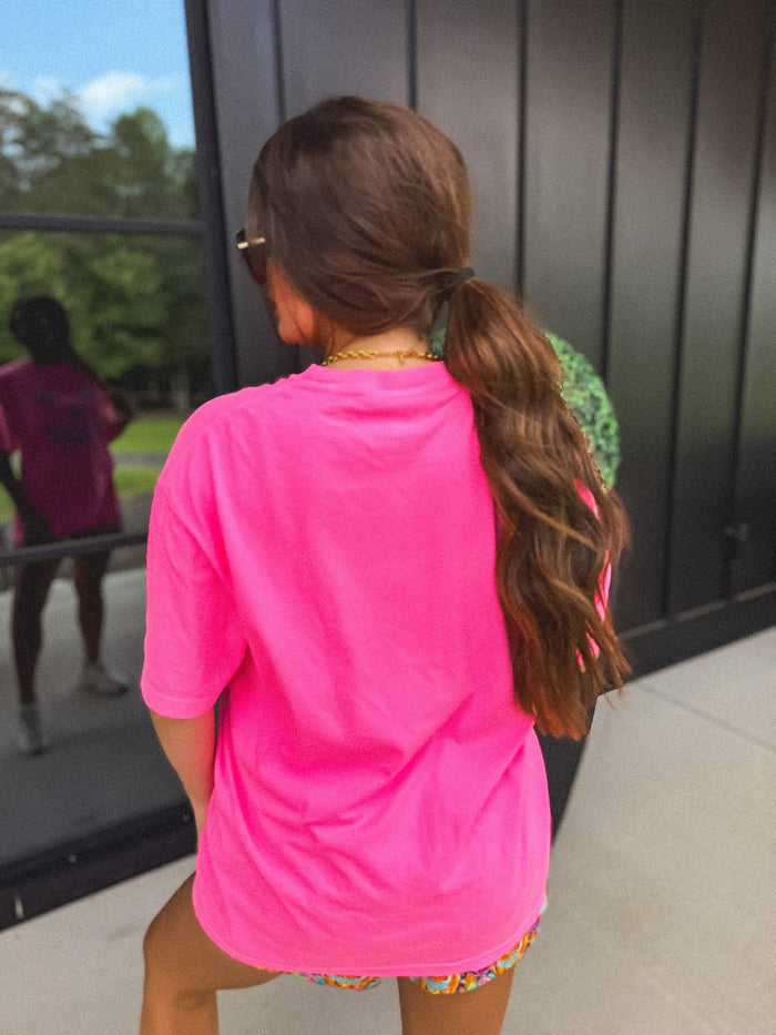 INSTOCK: Checkered Pumpkin Face Graphic Tee on Neon Pink // SHIPS QUICK
