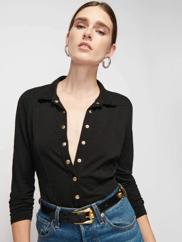 Jarah Seamed Button Up-Jet Black
